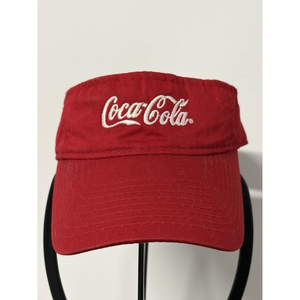 Coca‎ Cola Visor Hat Red White Script Strapback OSFM Outdoor Cap Golf Tennis